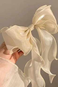 Discount Dear-Lover Sweet Bow Knot Long Tails Large Hair Clip White