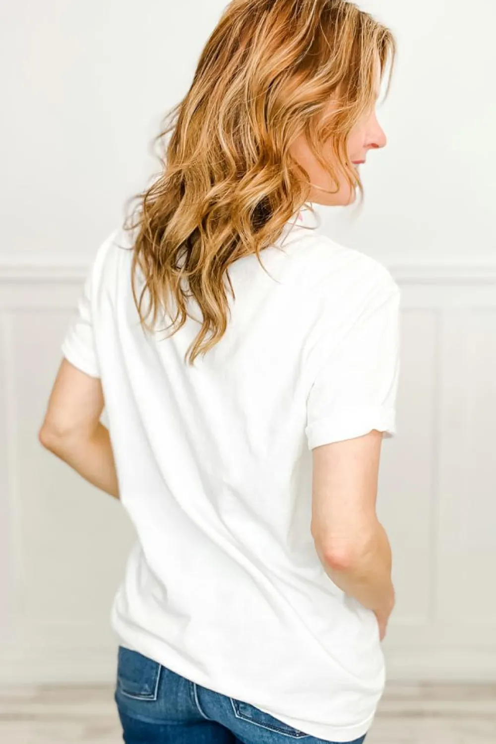 Clearance Dear-Lover Sweet Bow Knot Print O Neck Casual T Shirt White