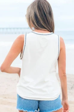 Outlet Dear-Lover Sweet Bow Stitching Trim Sleeveless Top White