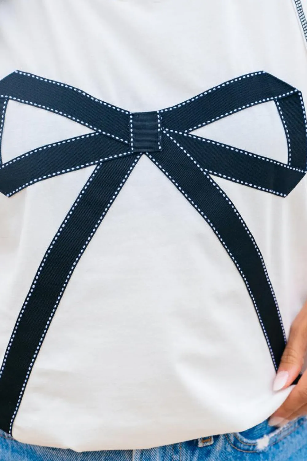 Outlet Dear-Lover Sweet Bow Stitching Trim Sleeveless Top White