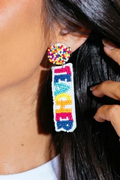 New Dear-Lover TEACHER Rice Bead Dangle Earrings White