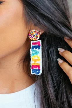 New Dear-Lover TEACHER Rice Bead Dangle Earrings White