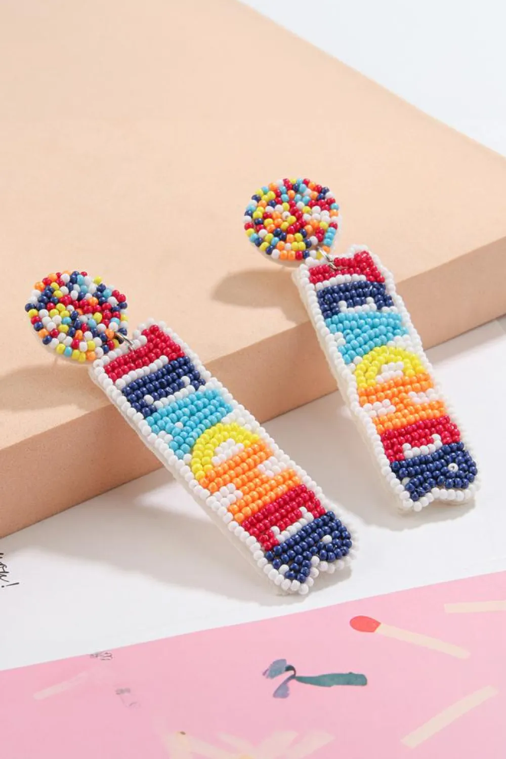 New Dear-Lover TEACHER Rice Bead Dangle Earrings White