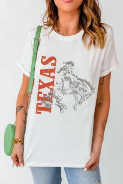 Online Dear-Lover TEXAS Cowboy Printed Western Fashion T Shirt White