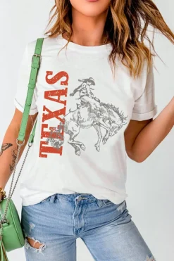 Online Dear-Lover TEXAS Cowboy Printed Western Fashion T Shirt White
