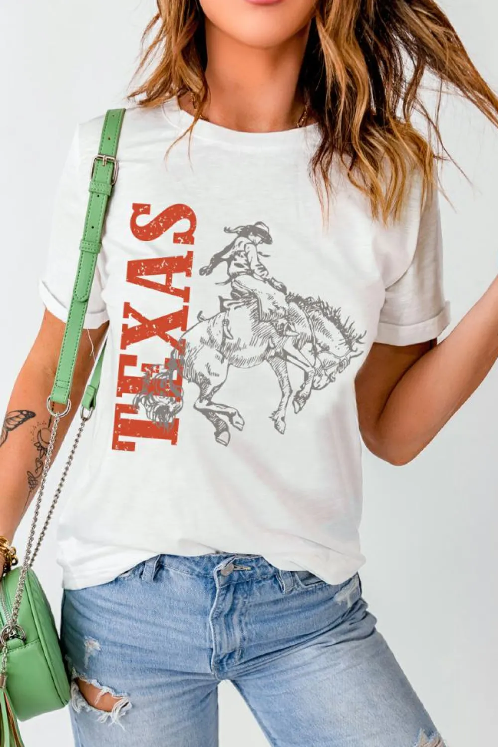 Online Dear-Lover TEXAS Cowboy Printed Western Fashion T Shirt White