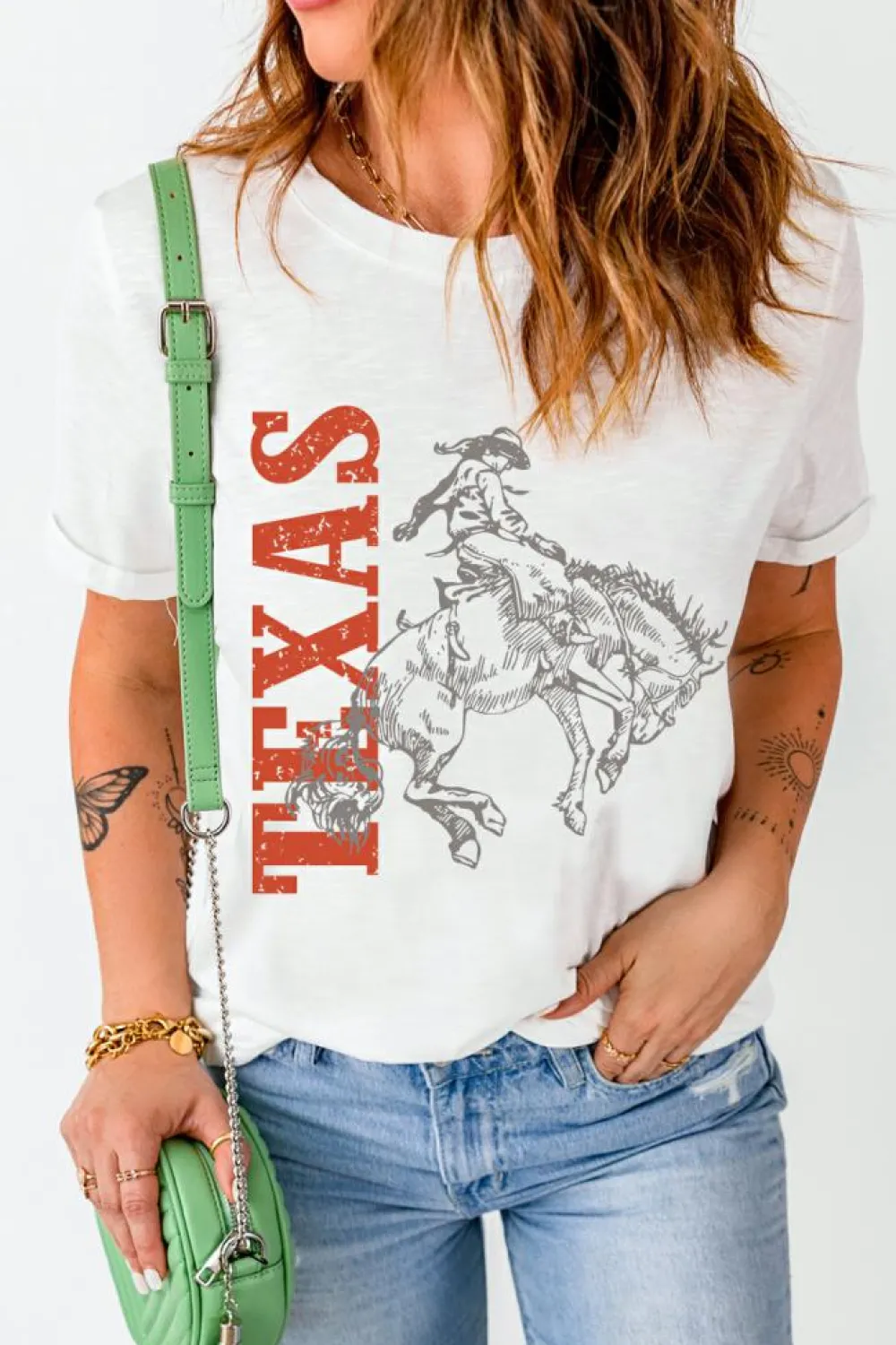 Online Dear-Lover TEXAS Cowboy Printed Western Fashion T Shirt White