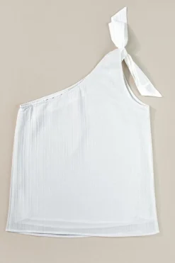Outlet Dear-Lover Textured Bowknot One Shoulder Tank Top White