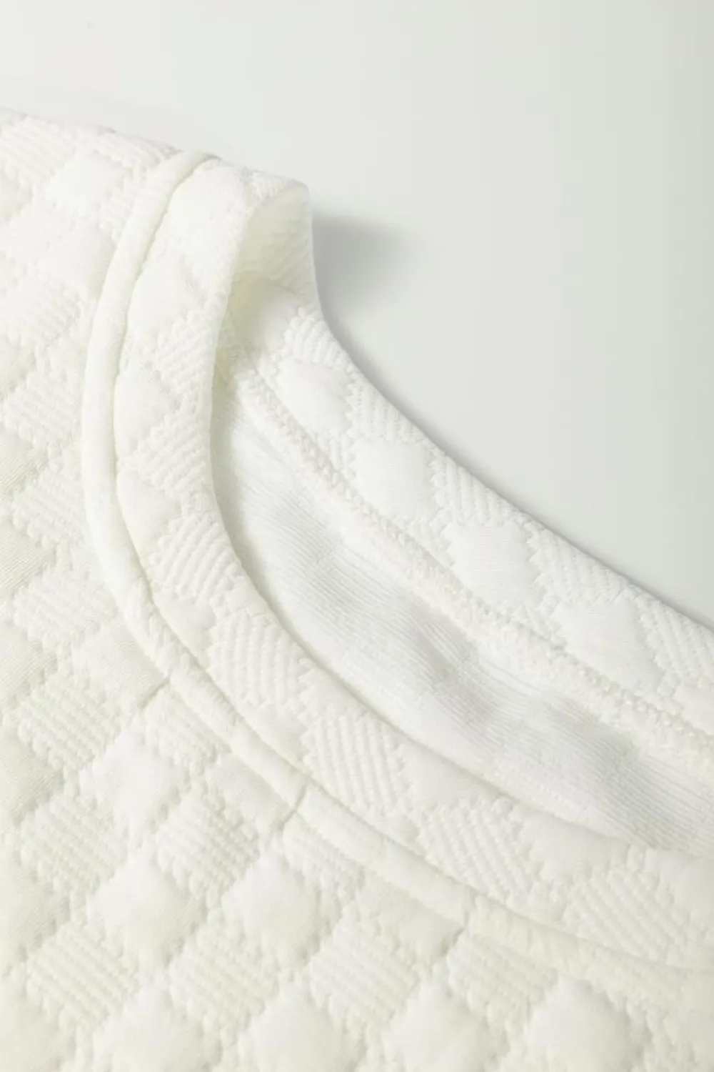 Fashion Dear-Lover Textured Checker Contrast Print Ruffled Sleeve Blouse White