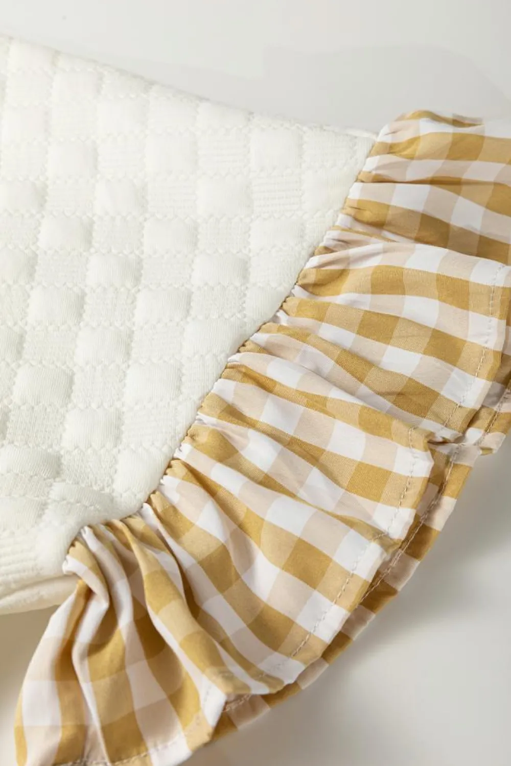 Fashion Dear-Lover Textured Checker Contrast Print Ruffled Sleeve Blouse White