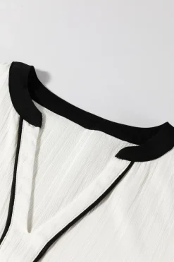 Outlet Dear-Lover Textured Colorblock V Neck Elegant Blouse White