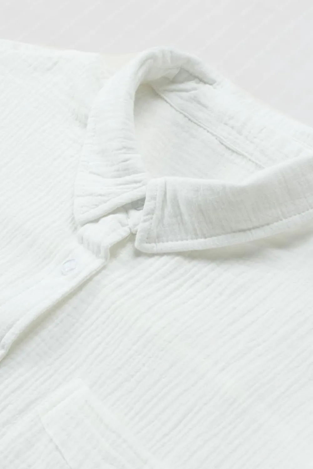Clearance Dear-Lover Textured Cotton Gauze Single Chest Pocket 3 4 Sleeve Oversize Shirt White