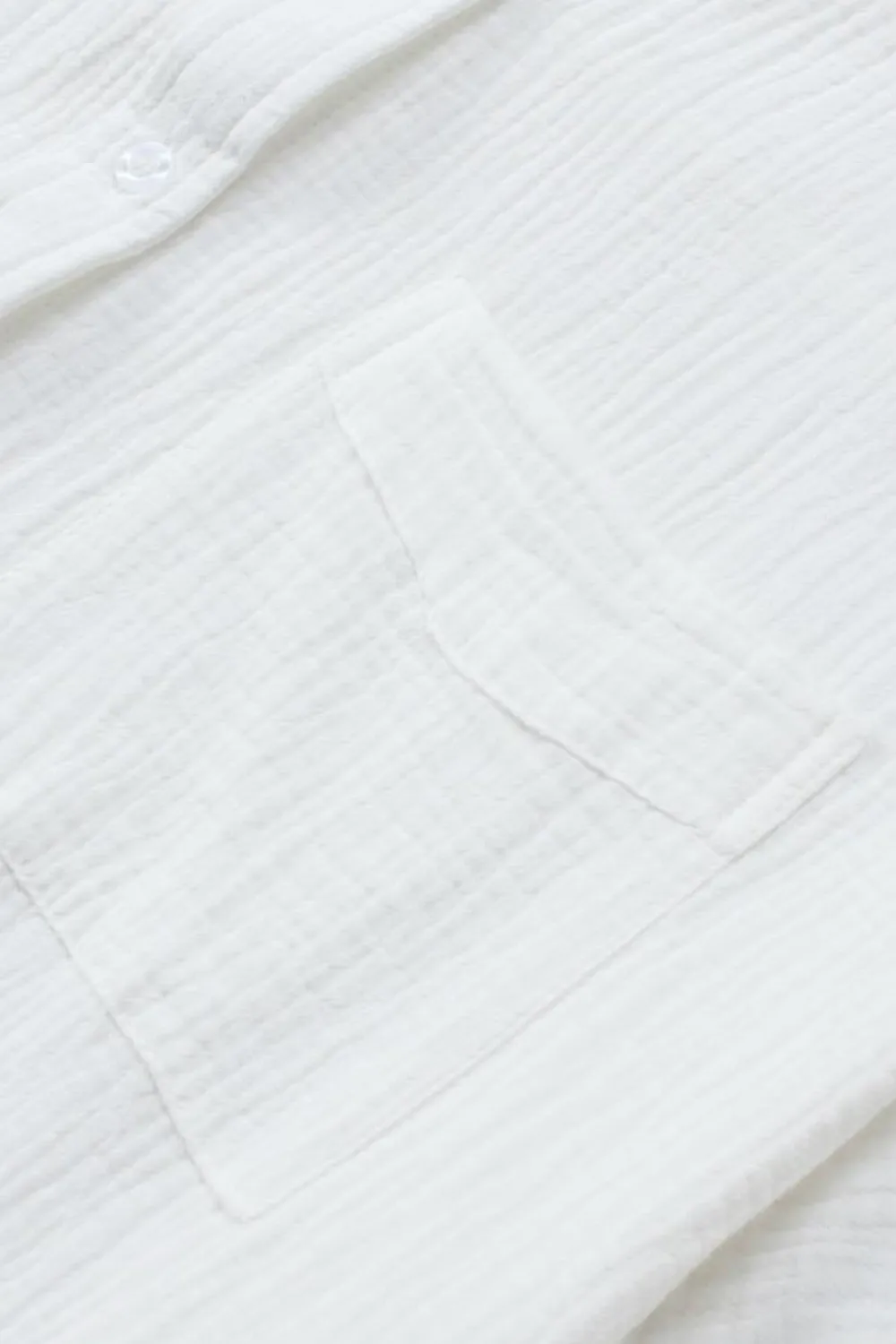 Clearance Dear-Lover Textured Cotton Gauze Single Chest Pocket 3 4 Sleeve Oversize Shirt White