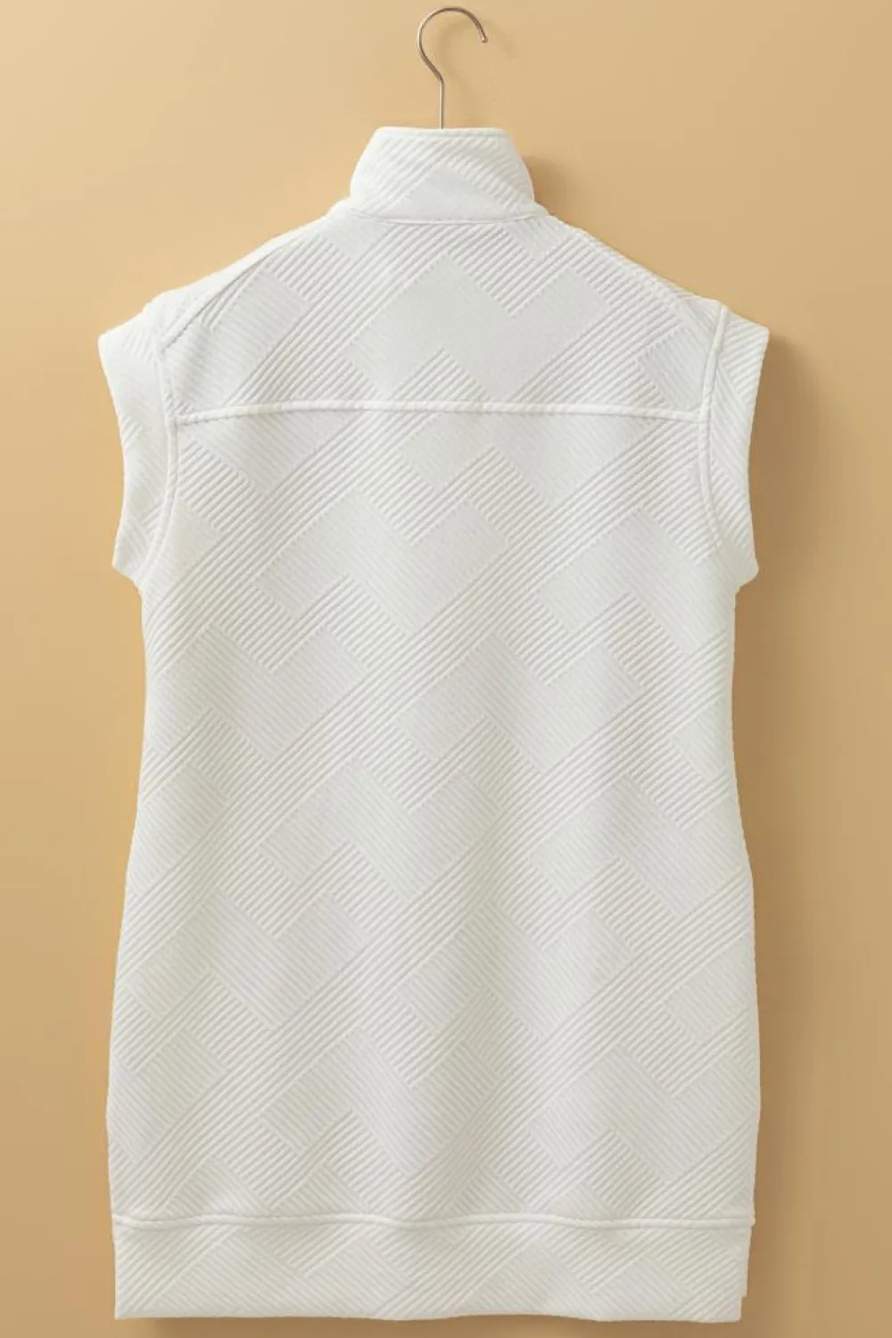 Fashion Dear-Lover Textured Half Zip Collared Cap Sleeve Mini Dress White