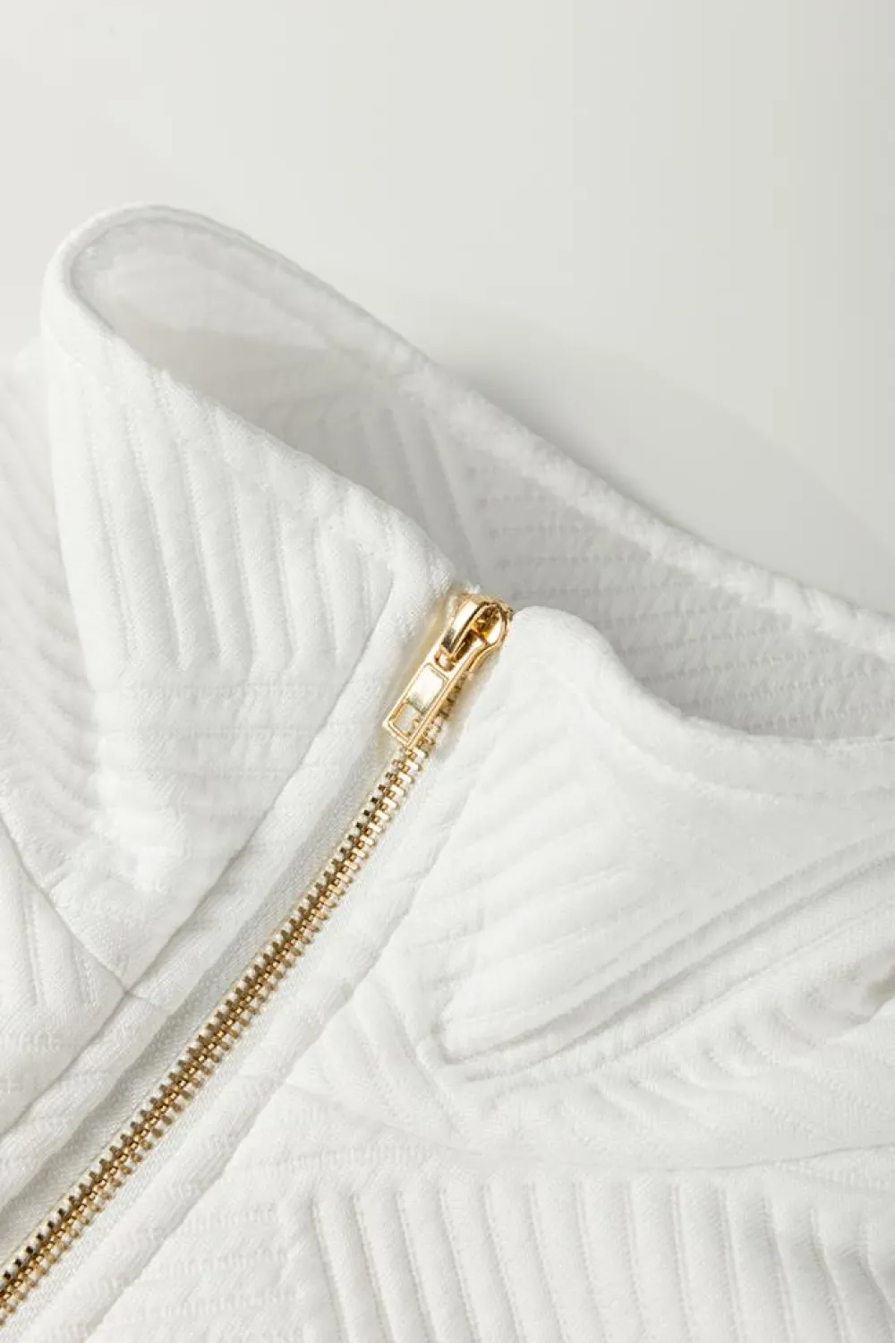 Fashion Dear-Lover Textured Half Zip Collared Cap Sleeve Mini Dress White
