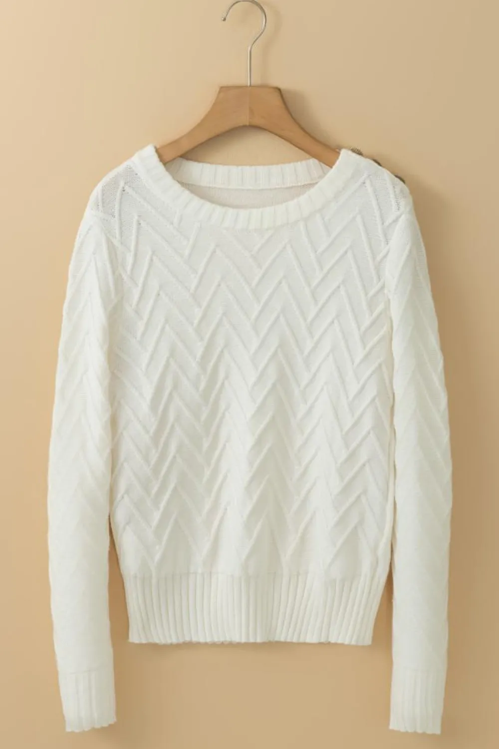 Clearance Dear-Lover Textured Knit Button Decor Pullover Sweater White