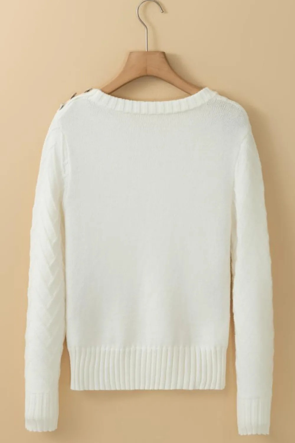 Clearance Dear-Lover Textured Knit Button Decor Pullover Sweater White