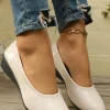 Discount Dear-Lover Textured PU Leather Pointed Toe Wedge Heel Shoes White