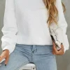 New Dear-Lover Textured Puff Long Sleeve Round Neck Top White