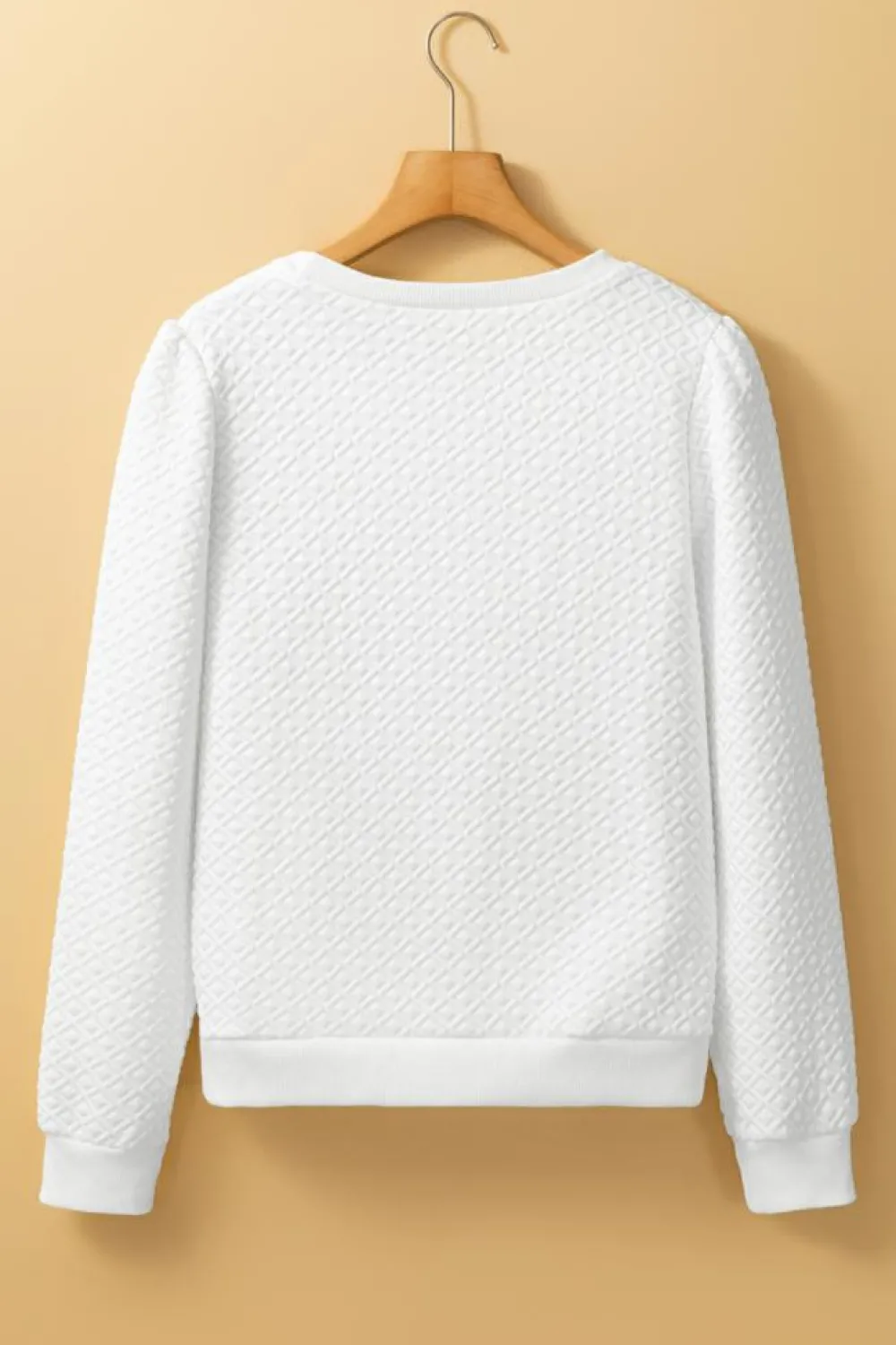 New Dear-Lover Textured Puff Long Sleeve Round Neck Top White