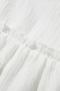 Clearance Dear-Lover Textured Ruffled Trim V Neck Flutter Flowy Top White