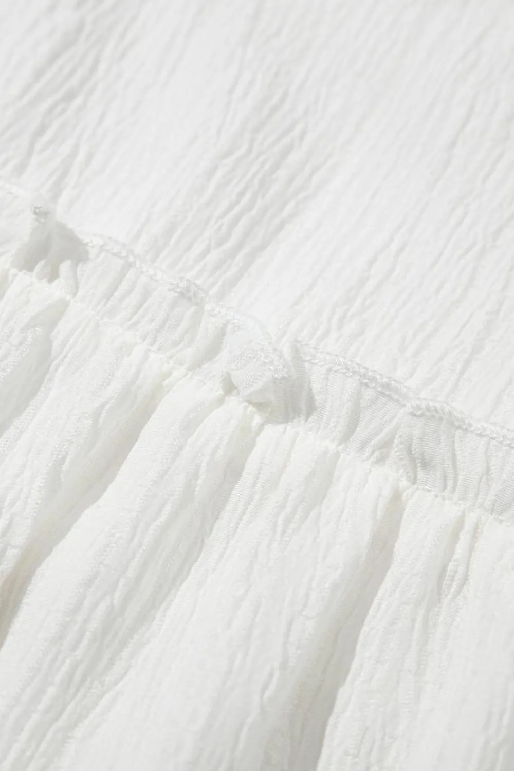 Clearance Dear-Lover Textured Ruffled Trim V Neck Flutter Flowy Top White