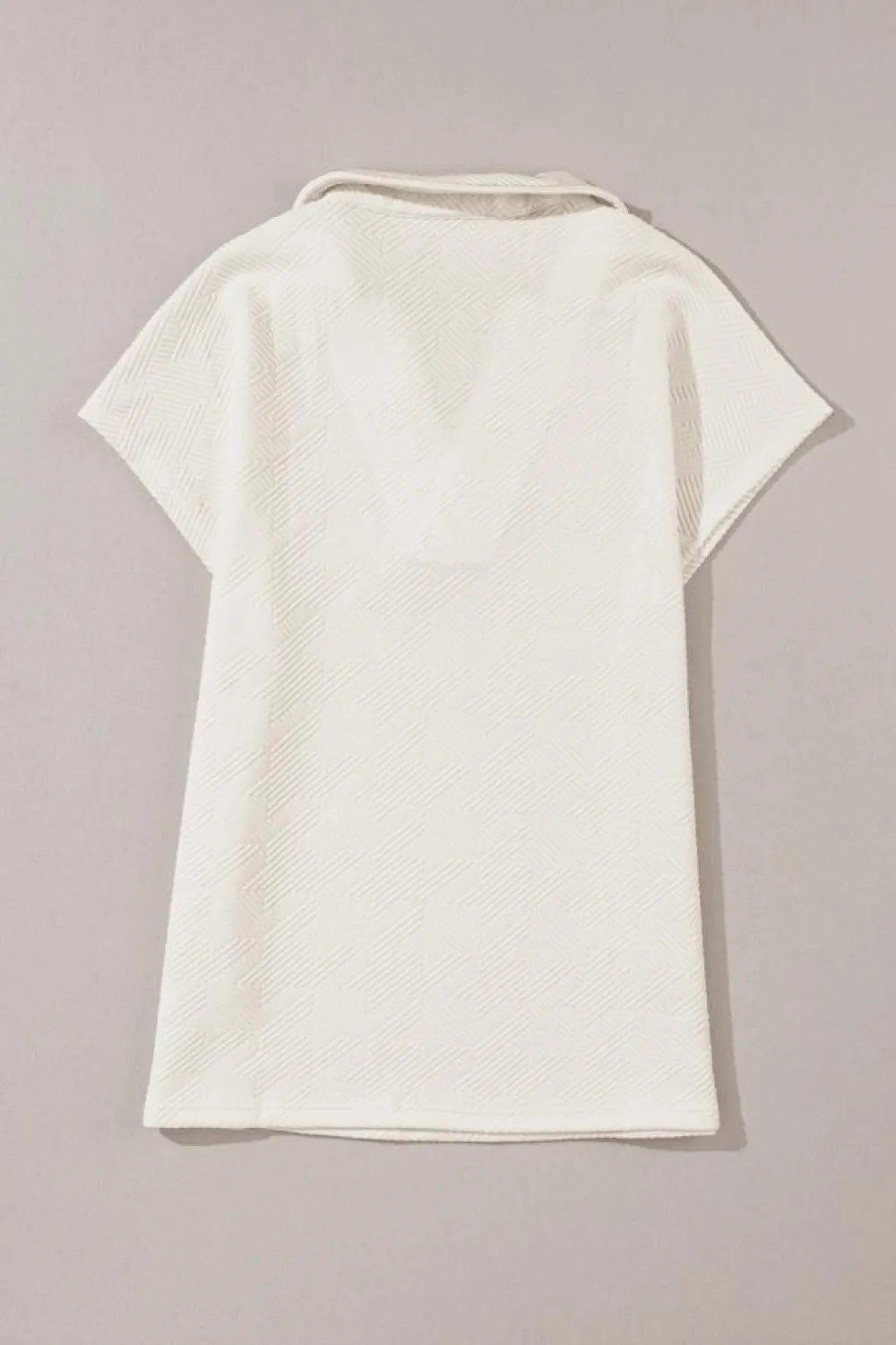 Hot Dear-Lover Textured V Neck Collared Short Sleeve Top White