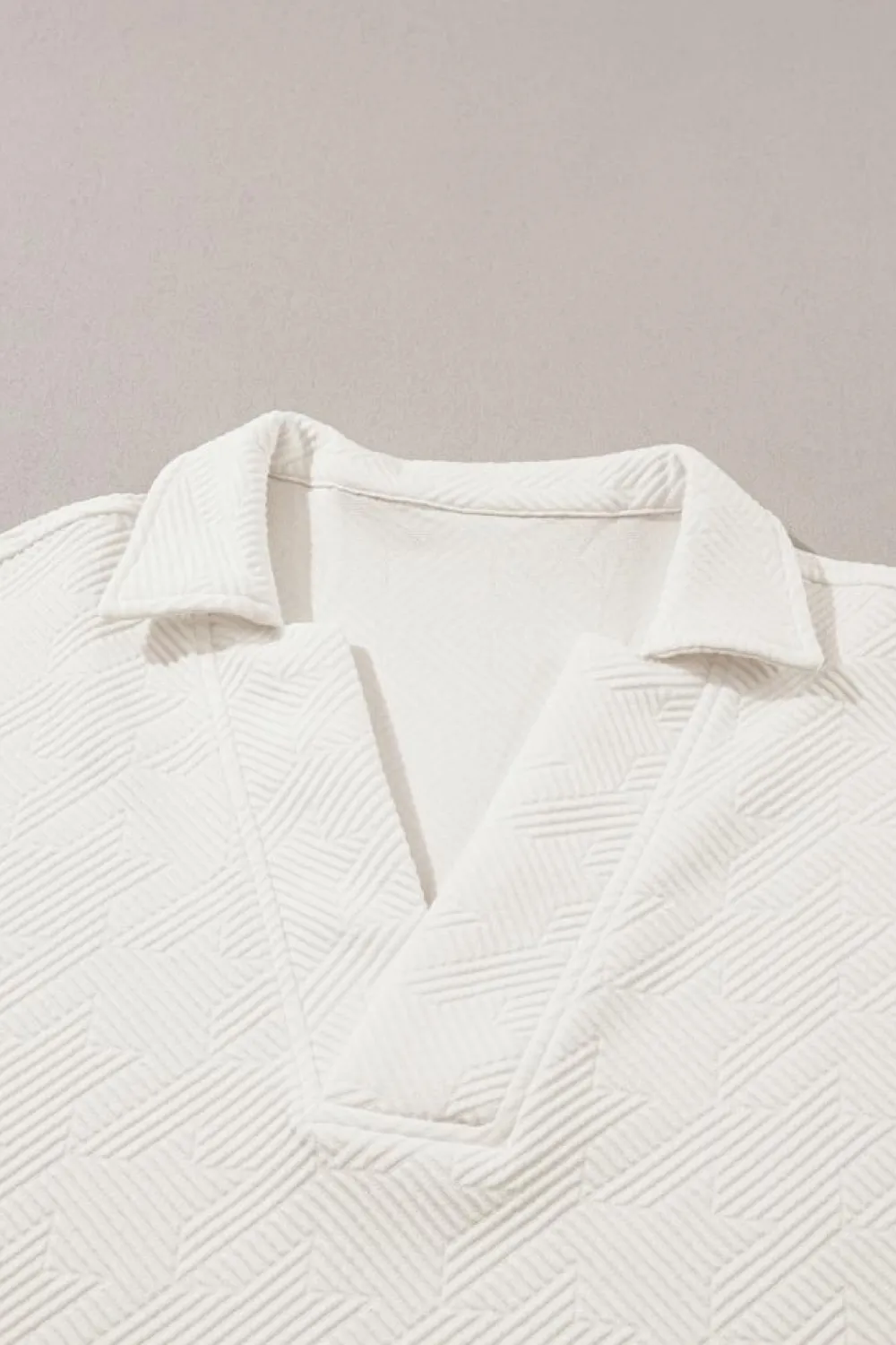 Hot Dear-Lover Textured V Neck Collared Short Sleeve Top White