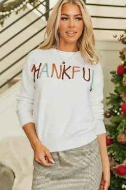 Fashion Dear-Lover Thankful Ivory Embroidered Sweater White