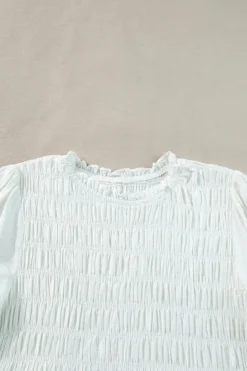 Sale Dear-Lover Tie Short Sleeves Smocked Ruffle Mini Dress White