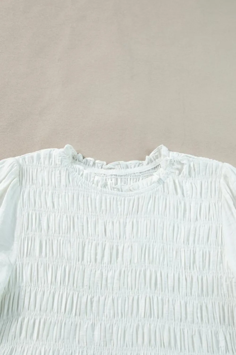 Sale Dear-Lover Tie Short Sleeves Smocked Ruffle Mini Dress White
