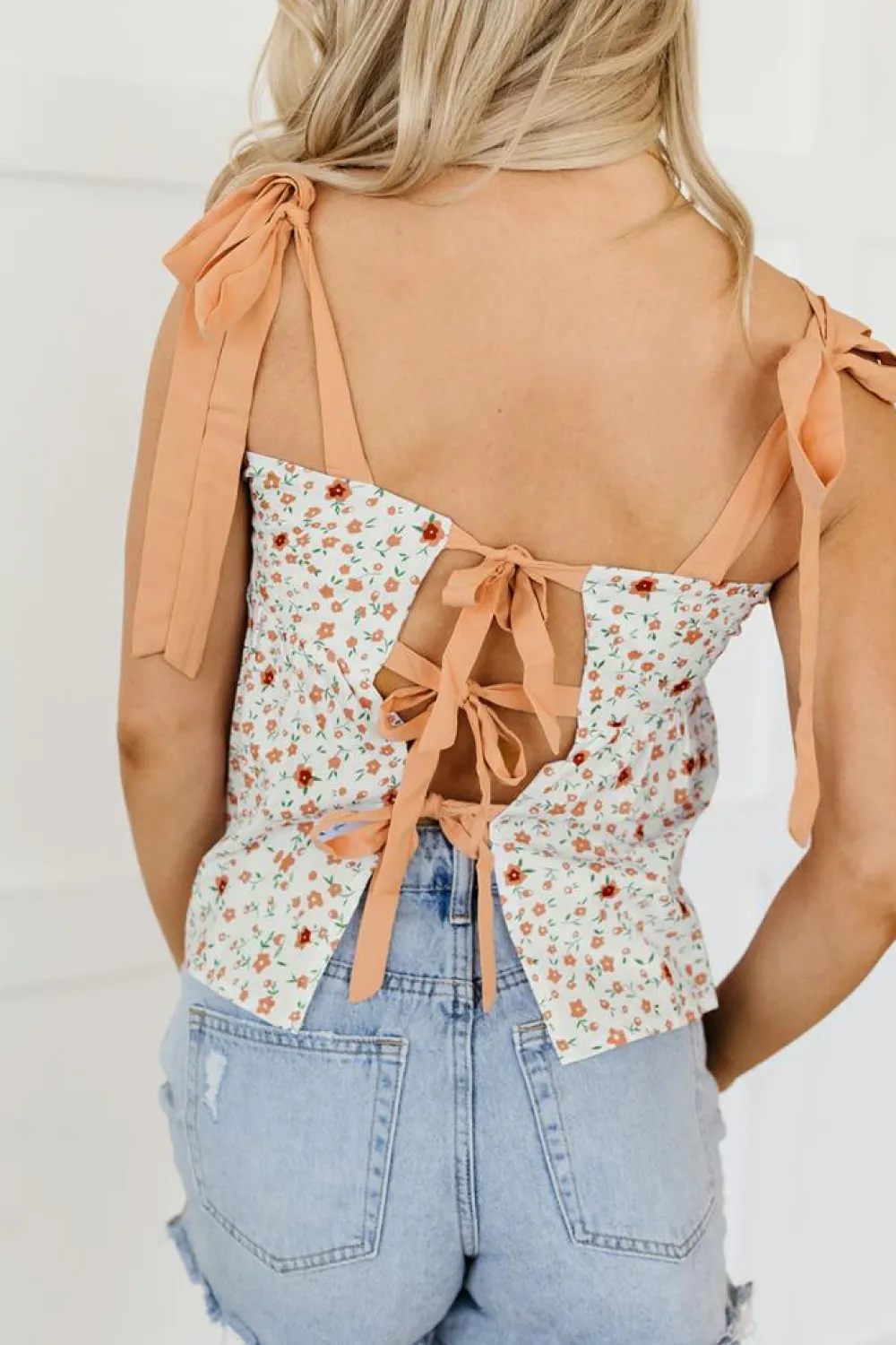 Outlet Dear-Lover Tied Shoulder Floral Print Babydoll Tank White