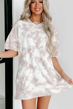 Online Dear-Lover Tie-dye Round Neck Short Sleeve Top White