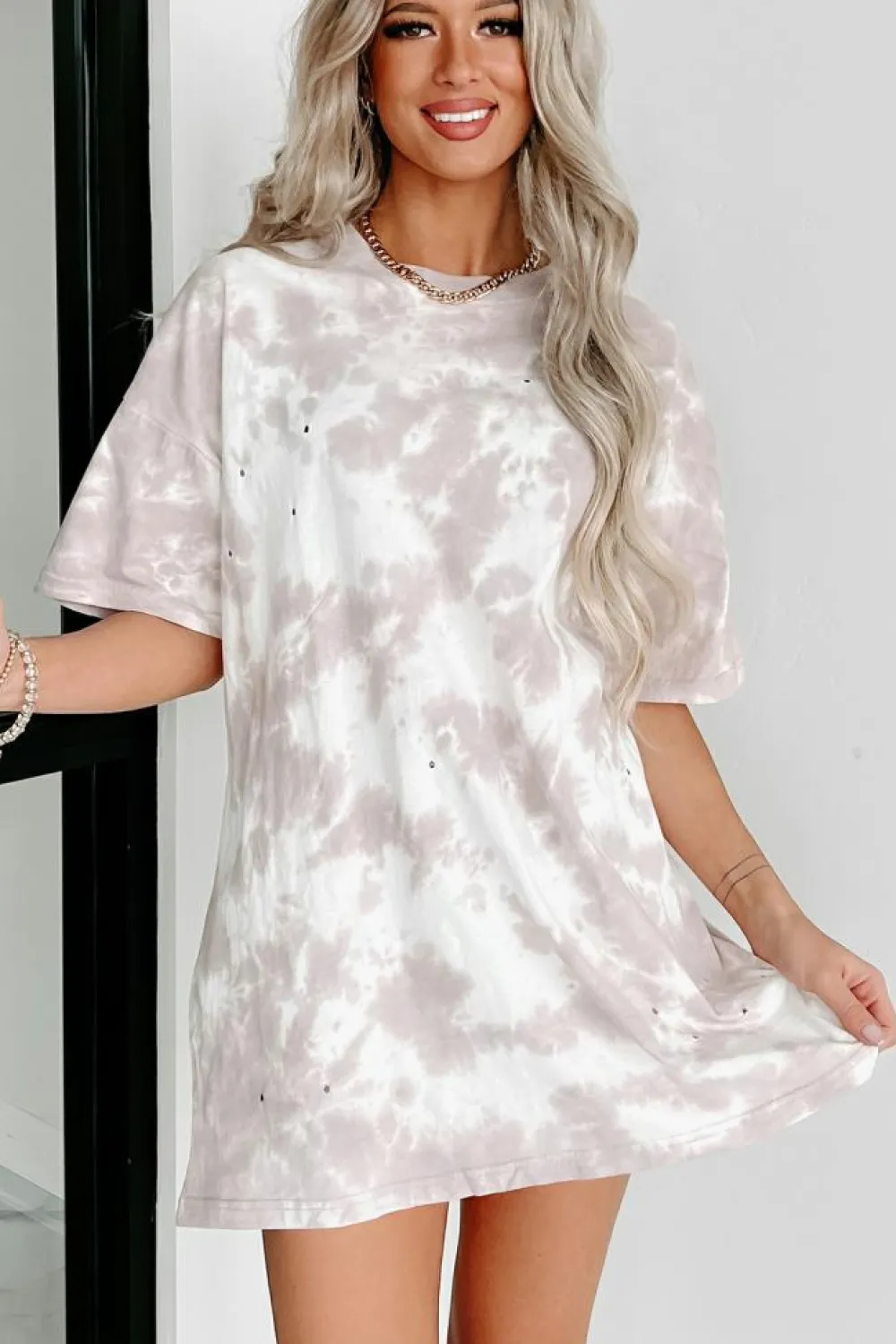 Online Dear-Lover Tie-dye Round Neck Short Sleeve Top White