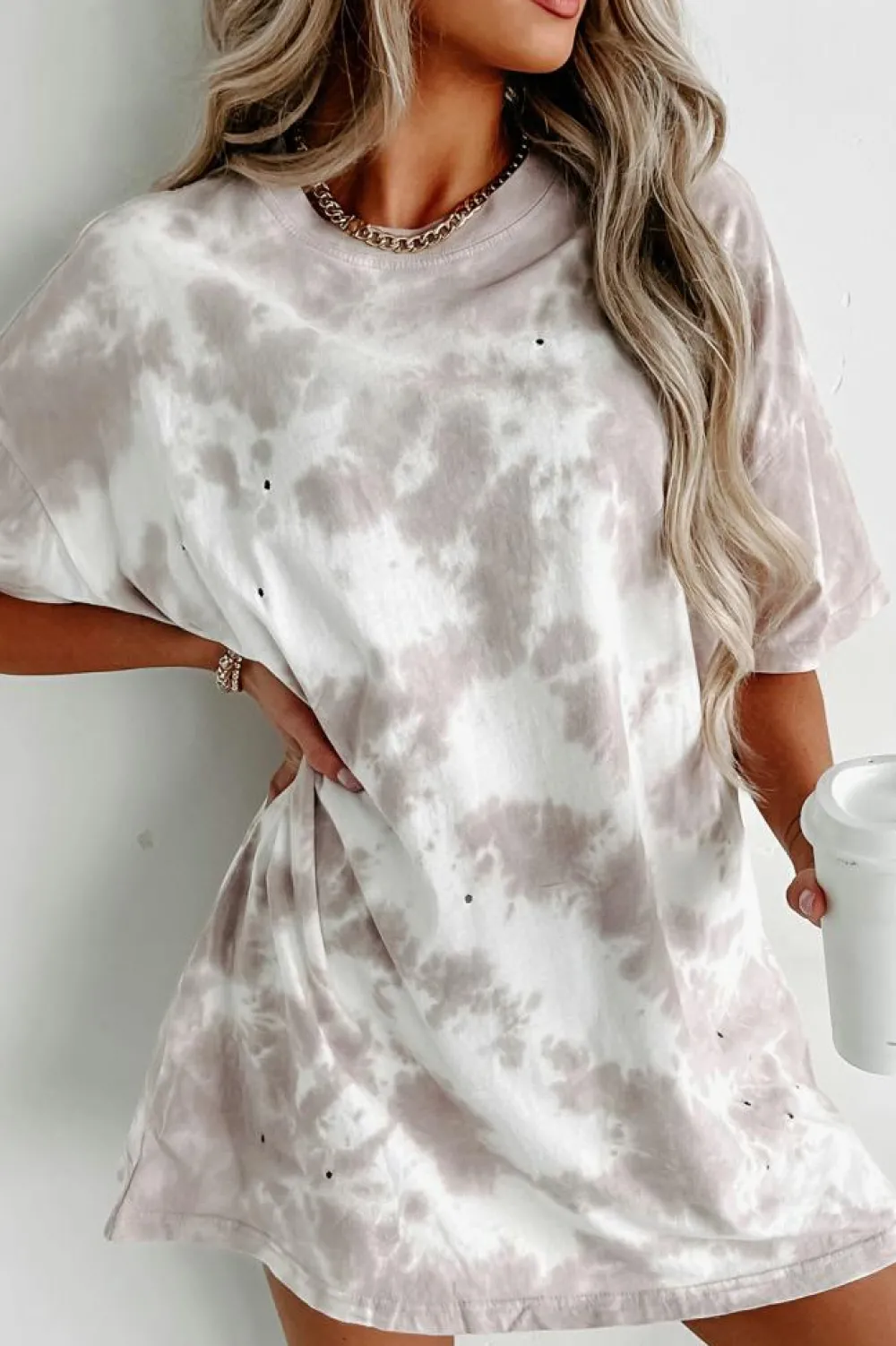 Online Dear-Lover Tie-dye Round Neck Short Sleeve Top White