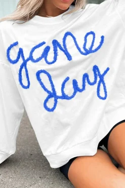 Hot Dear-Lover Tinsel Game Day Drop Shoulder Graphic Sweatshirt White