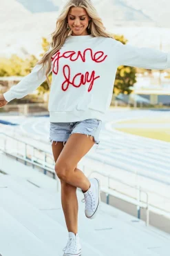 New Dear-Lover Tinsel Game Day Drop Shoulder Graphic Sweatshirt White