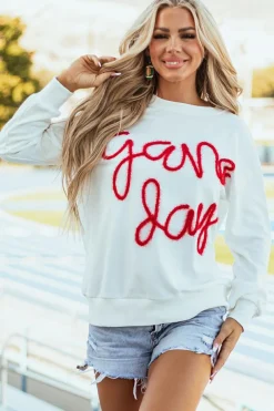 New Dear-Lover Tinsel Game Day Drop Shoulder Graphic Sweatshirt White