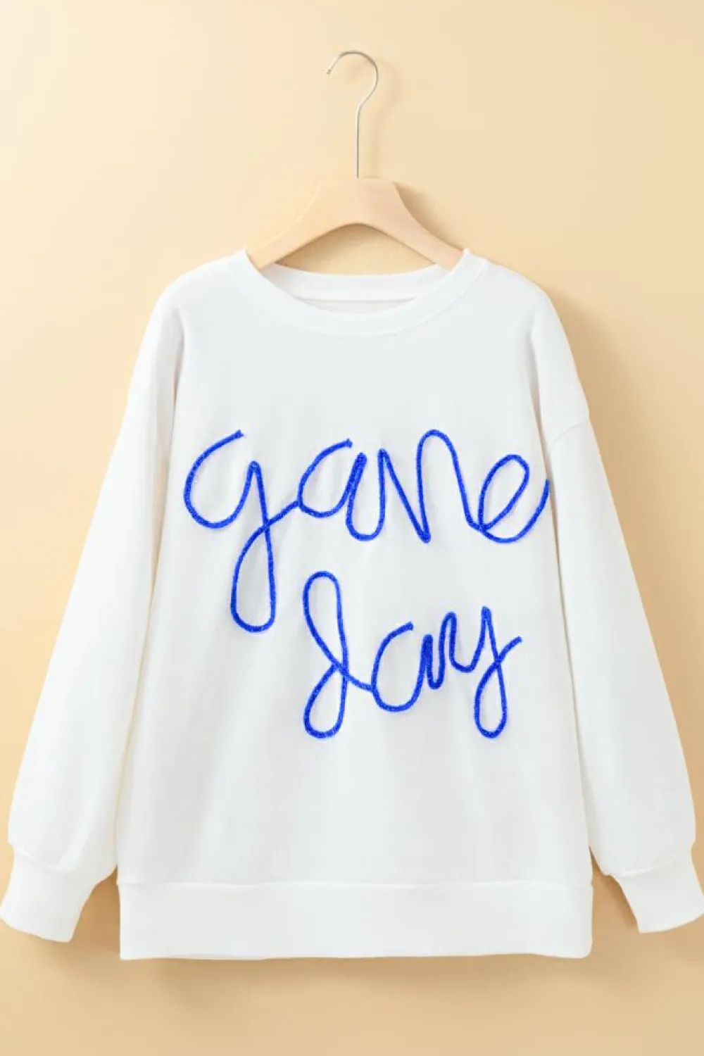 Hot Dear-Lover Tinsel Game Day Drop Shoulder Graphic Sweatshirt White
