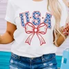 Outlet Dear-Lover USA Bow Letter Graphic Short Sleeve Top White