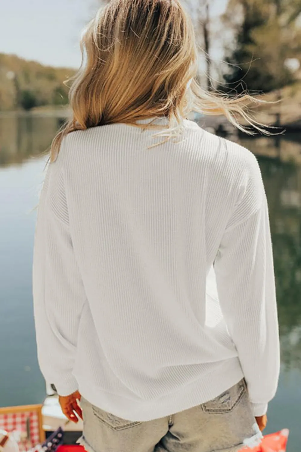 Hot Dear-Lover USA Flag Corded Graphic Sweatshirt White