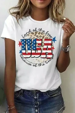 Best Dear-Lover USA Flag Slogan Graphic T-shirt White