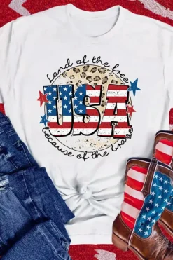 Best Dear-Lover USA Flag Slogan Graphic T-shirt White
