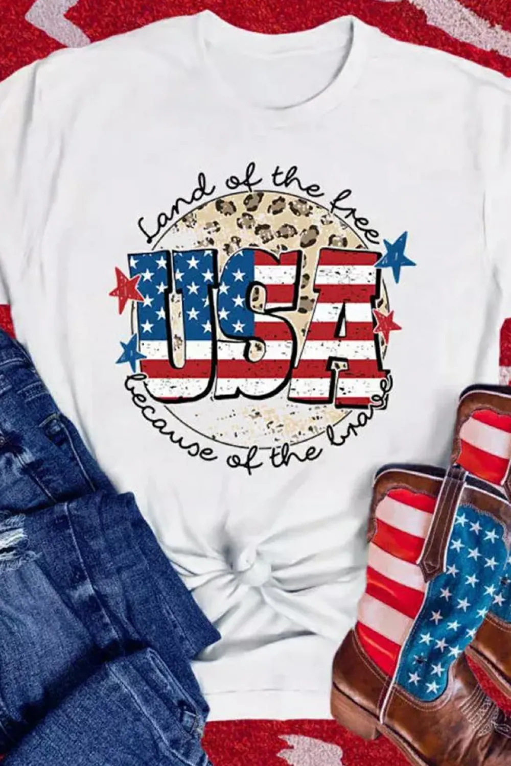 Best Dear-Lover USA Flag Slogan Graphic T-shirt White