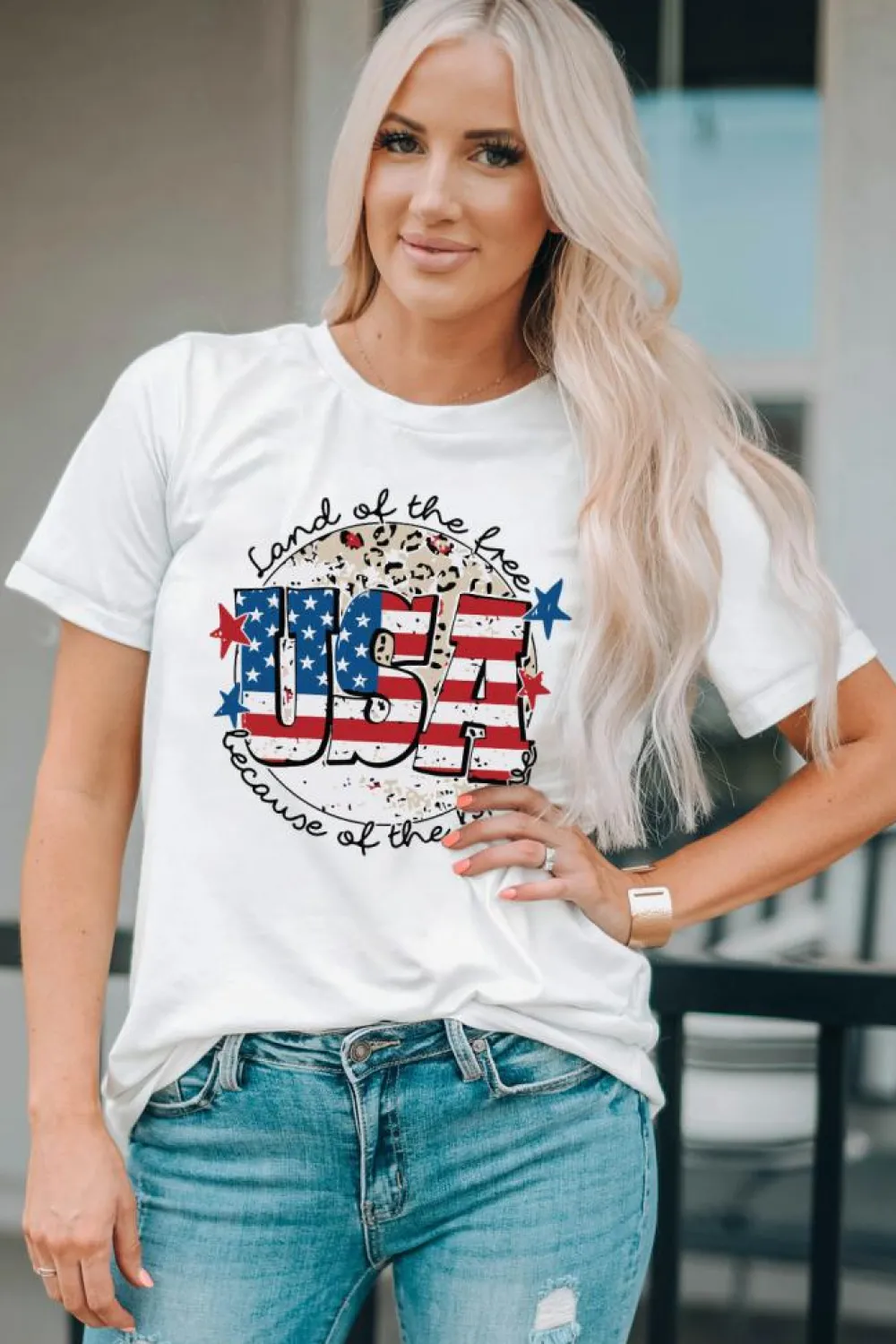 Best Dear-Lover USA Flag Slogan Graphic T-shirt White