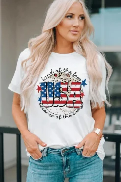 Best Dear-Lover USA Flag Slogan Graphic T-shirt White