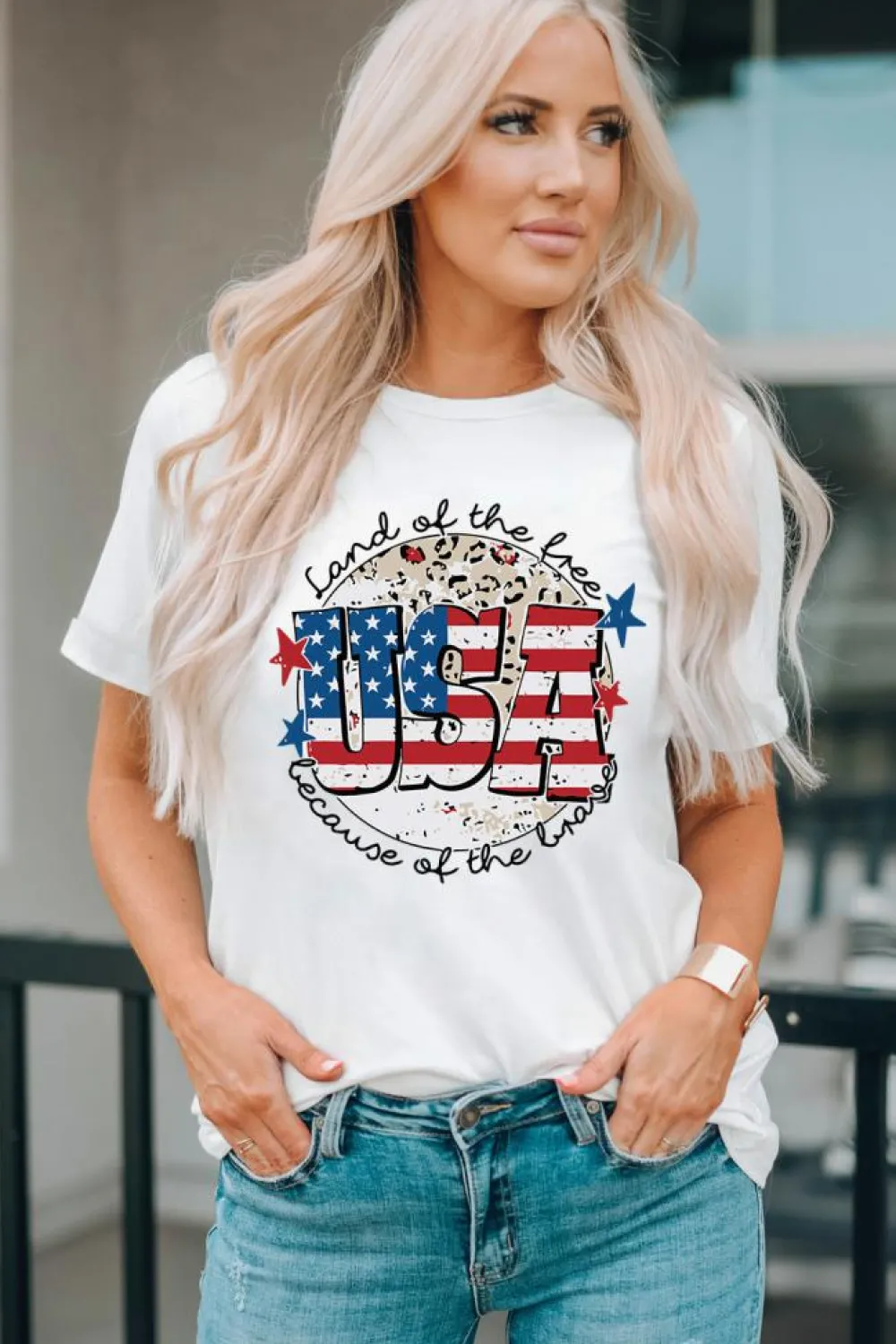 Best Dear-Lover USA Flag Slogan Graphic T-shirt White