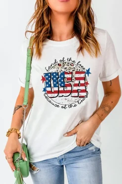 Best Dear-Lover USA Flag Slogan Graphic T-shirt White