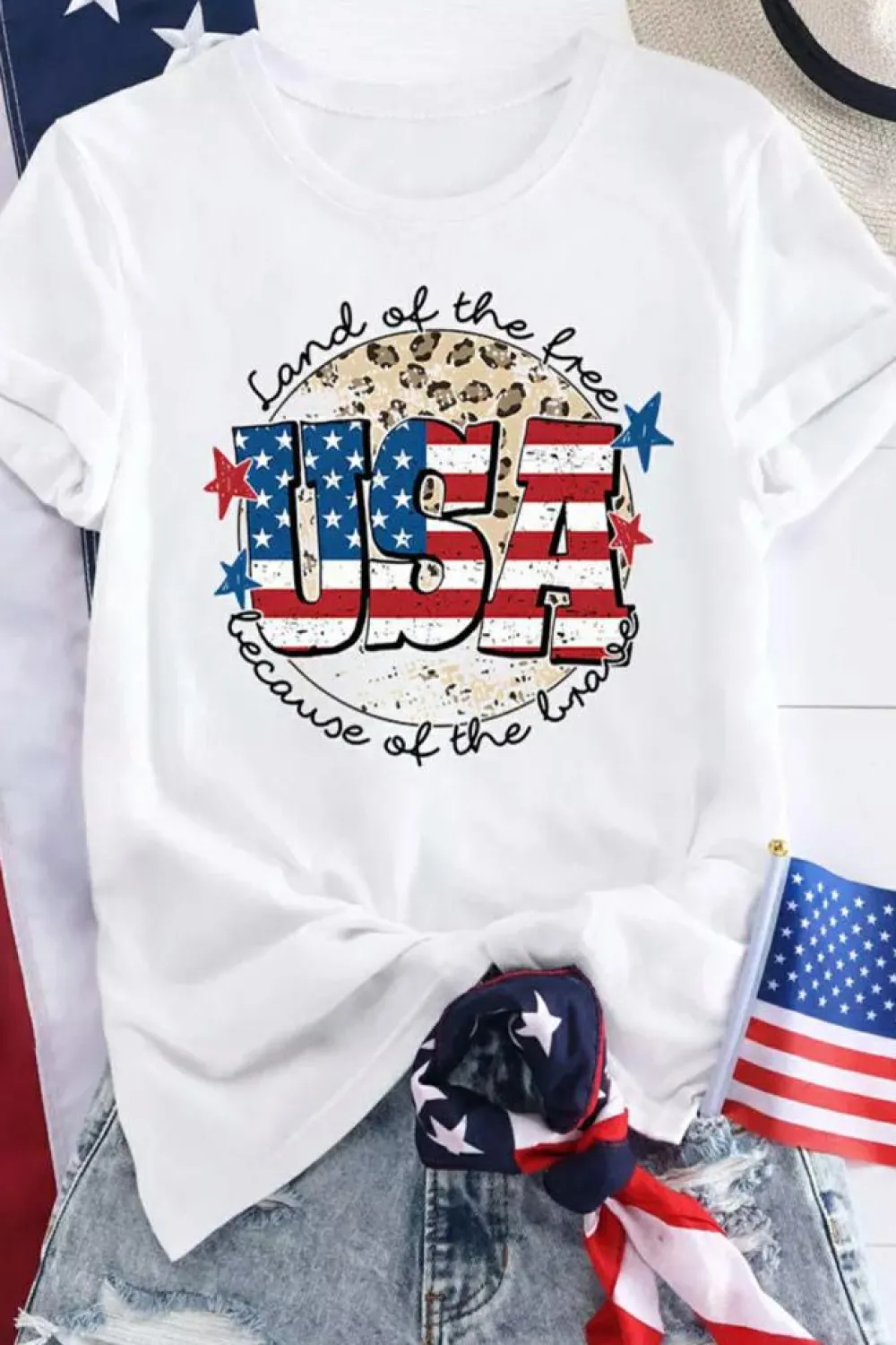 Best Dear-Lover USA Flag Slogan Graphic T-shirt White