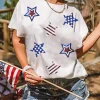 Best Dear-Lover USA Sequin Stars Patched Casual T Shirt White